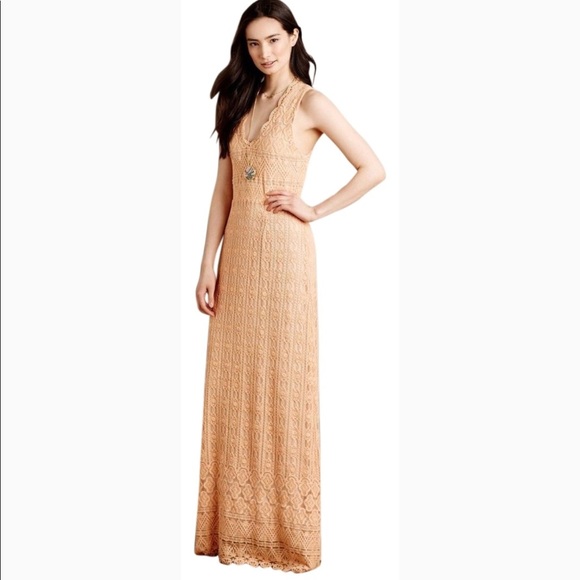 Anthropologie Dresses & Skirts - Anthropologie Peach Korovilas Crochet Maxi Dress Small